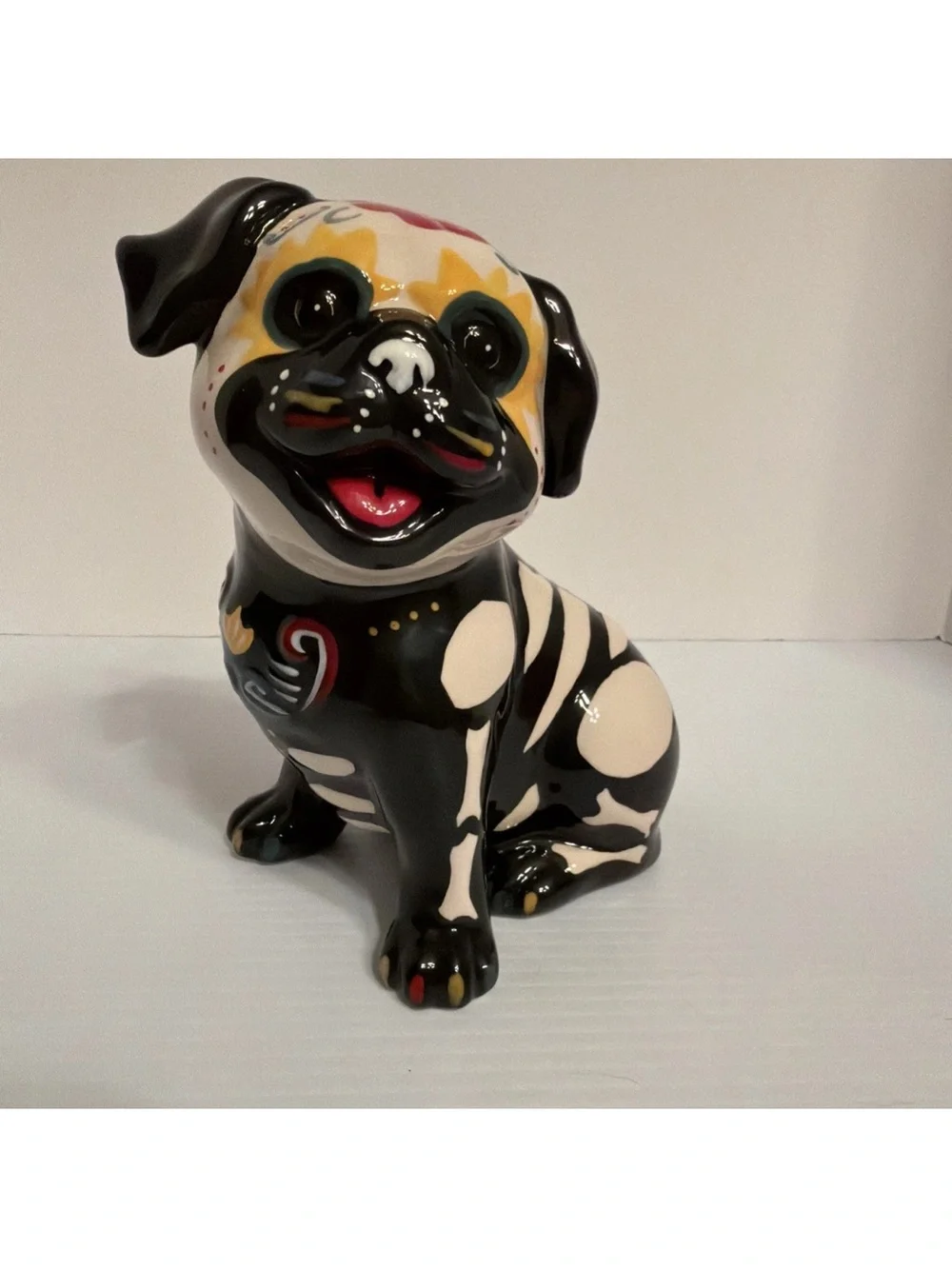 Blue Sky Clayworks Sugar Skull Pug Dog Figure Skeleton Halloween Day of the Dead